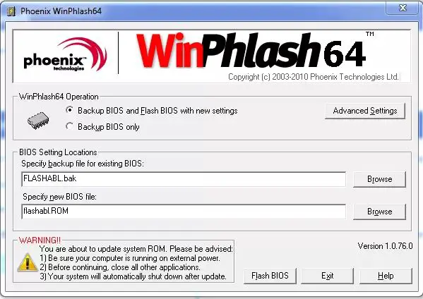 Winphlash64 Phoenix BIOS flasher v1.0.76 64 bit